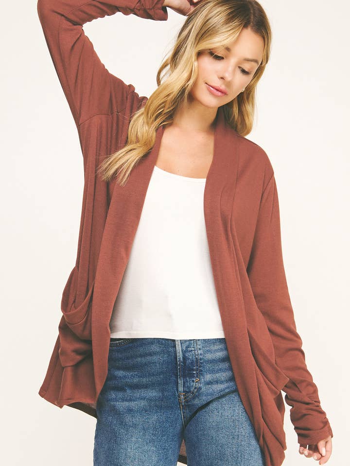 Winslow Collection - Wholesale Cardigan - Women's - SOFT WRAP SHIRRED SIDE OPEN CARDIGAN2