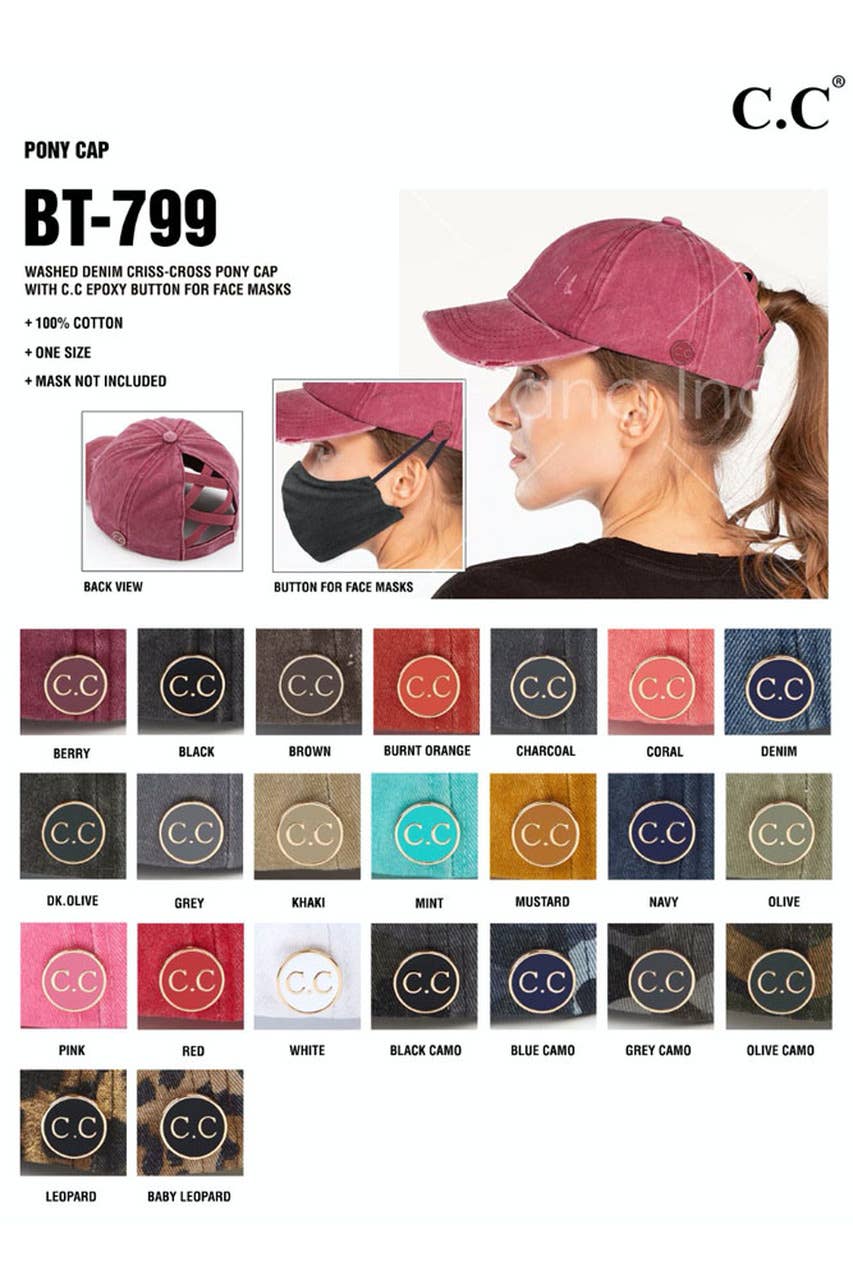 Hana - Wholesale Baseball Cap - Women's - C.C Washed Denim Criss-Cross Pony Cap1