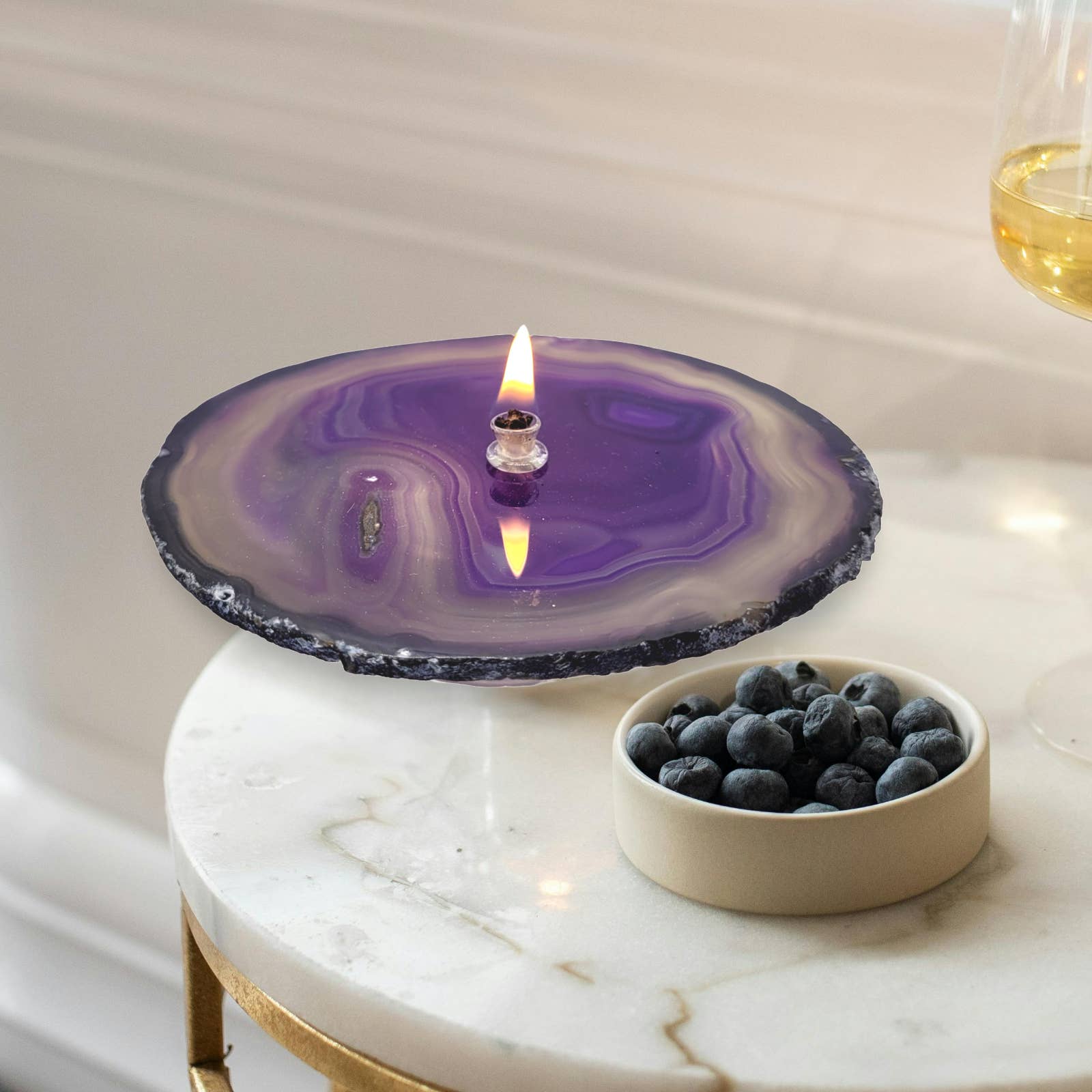 Essoya - Wholesale Decorative Tabletop Object - Purple Agate Oil Candle with Natural Lamp Oil Spa Gift box12