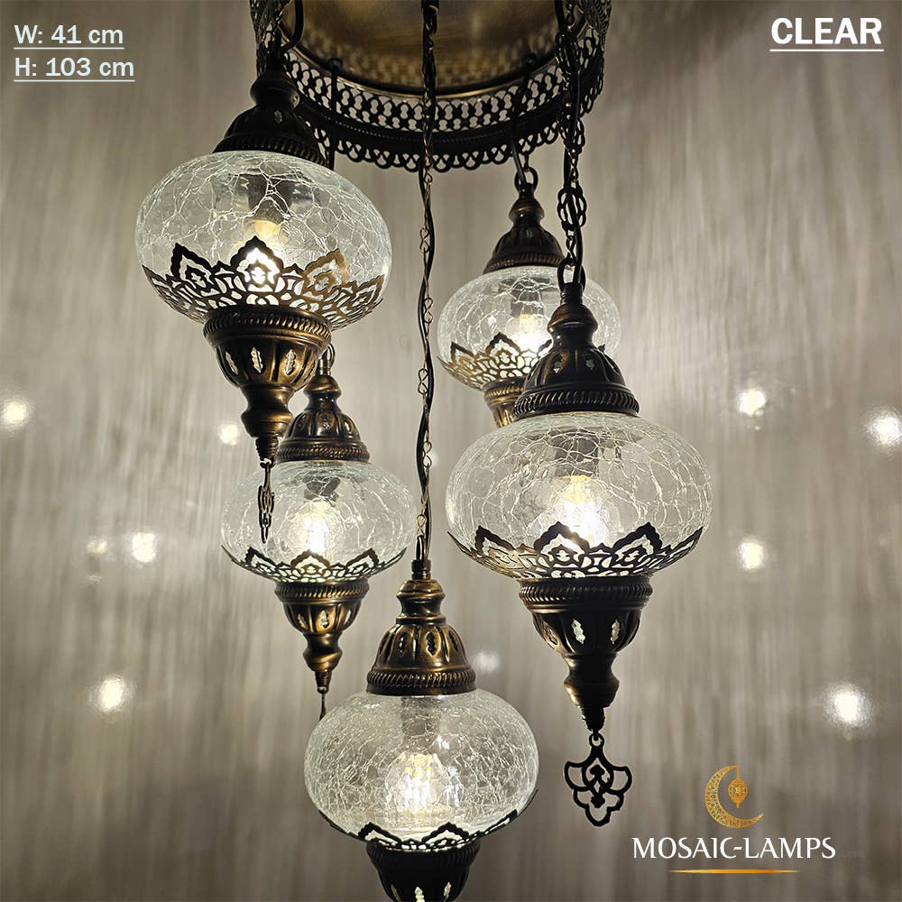 Mosaic Lamps – wholesale Chandelier/hanging light – Clear Cracked Ottoman Chandelier, 5 Globe Moroccan Chandelie2