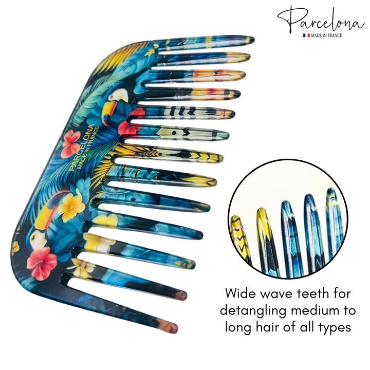 Parcelona - Wholesale Hair Brush/Comb - Parcelona Wide Tooth Comb Tropical Toucan Floral Print Comb for Thick Curly Hair78