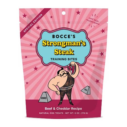 Bocce's Bakery Strongman's Steak Jerky Sticks 4oz for wholesale by Pet Palette Distribution