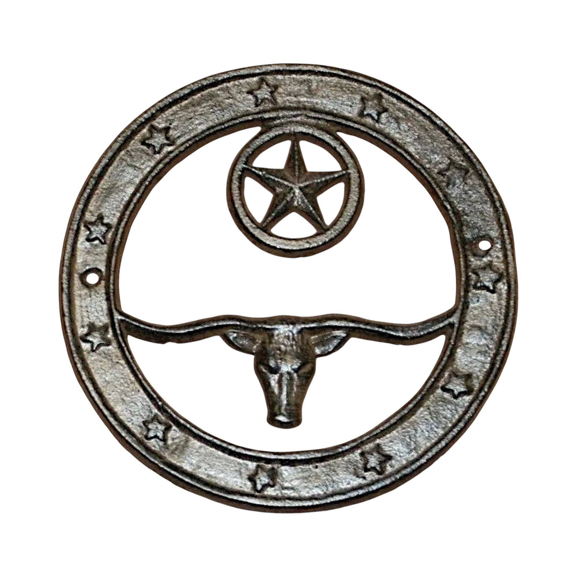 Iron & Blossom – Placa de parede por atacado – Placa de Ferro Fundido com Longhorn e Estrela, Decoração de Parede Ocidental para Cabana de Quinta1