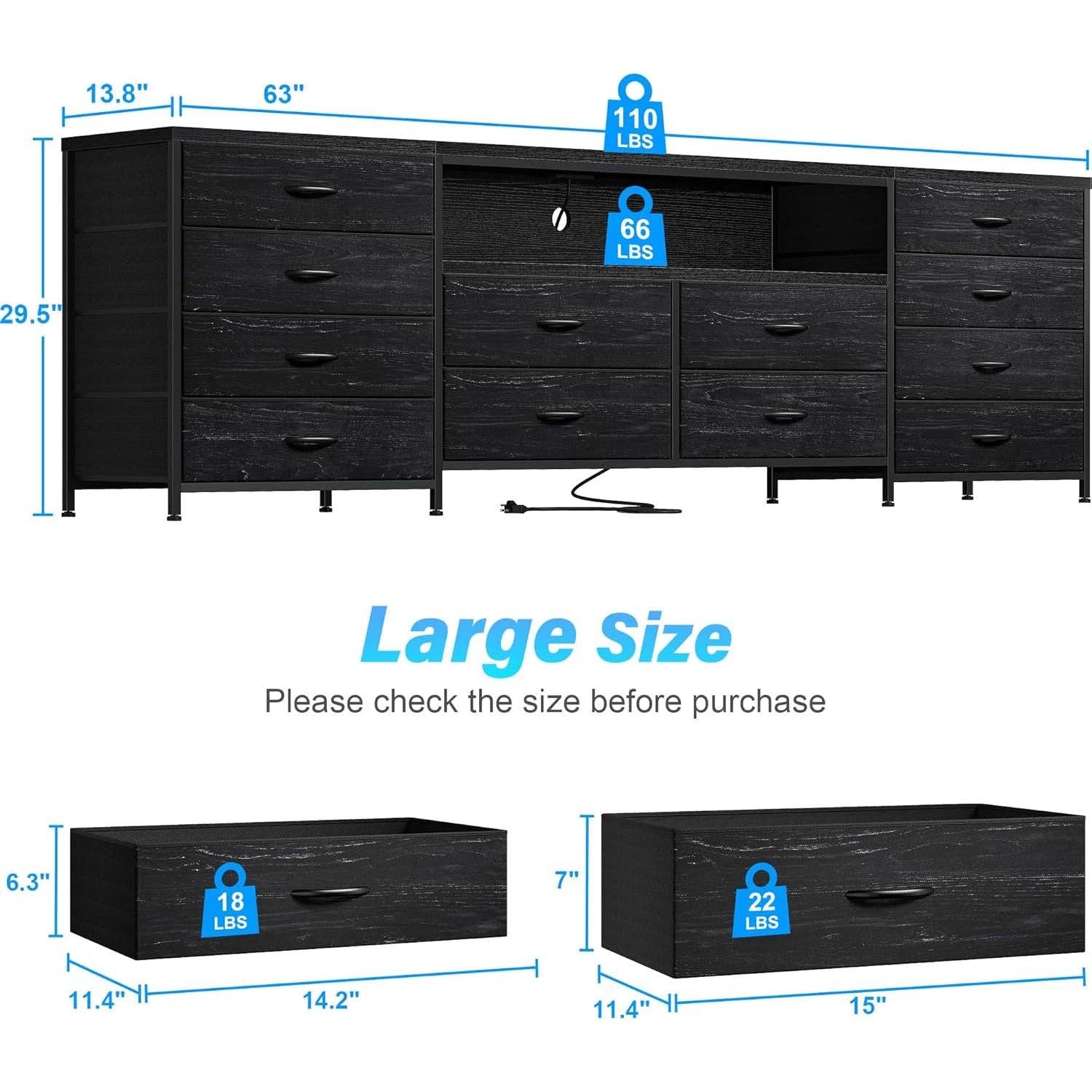 ShipItFurniture - Wholesale Console Table - Black Dresser With 75 Inch TV Stand For Living Room7