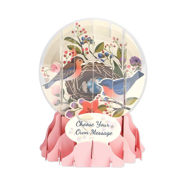 Perched Bird Snow Globe Pop-Up Card for wholesale by Up With Paper