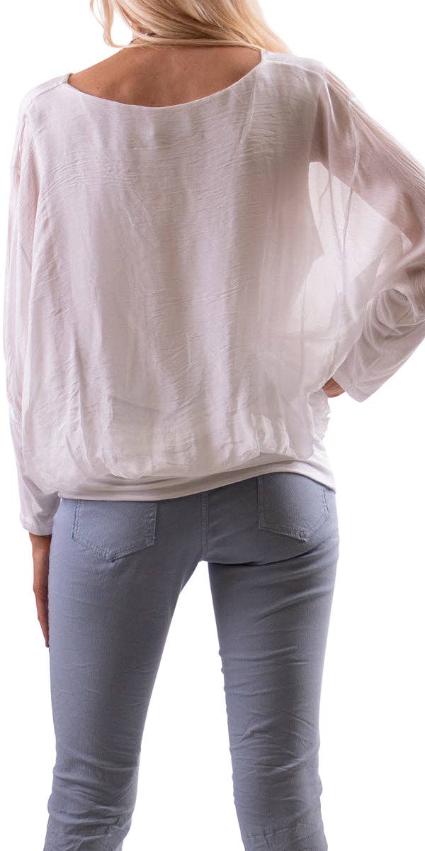 Gigi Moda - Vente Chemisier – femme - Blouse en soie à manches longues et col en V avec taille à bandes15