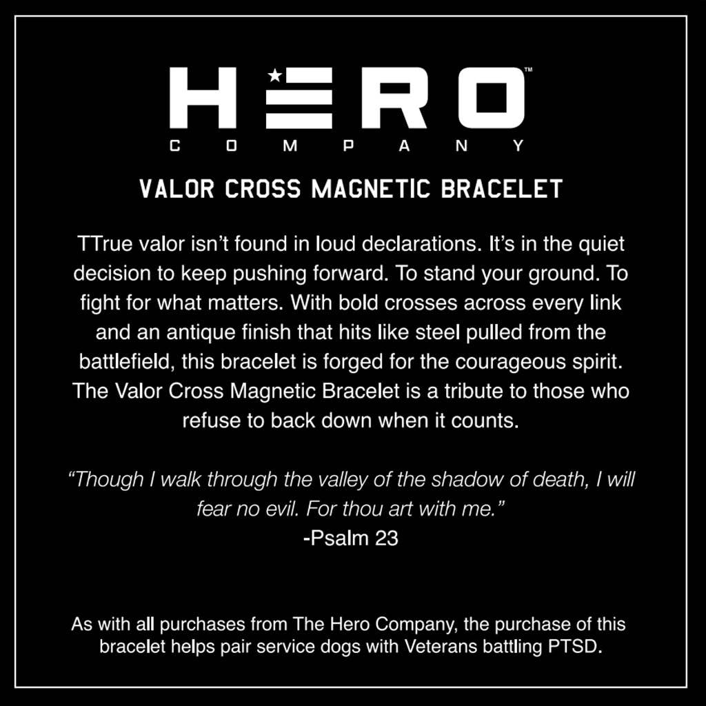 The Hero Company - Wholesale Bangle Bracelet - Valor Cross Magnetic Black Bracelet: Helps Pair Veterans With A Service Dog Or Shelter Dog -Faire8