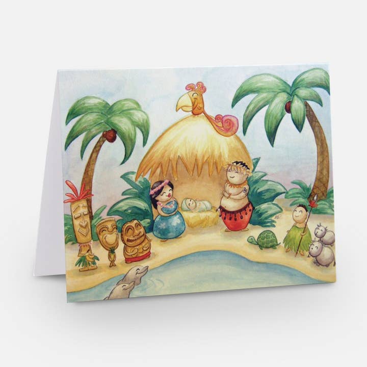 Carte de voeux Tiki Nativité pour la vente par Sey Studios