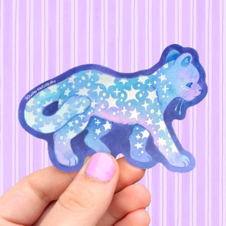 Celestial Panther Iridescent Sticker for wholesale by Rowan Kingsbury