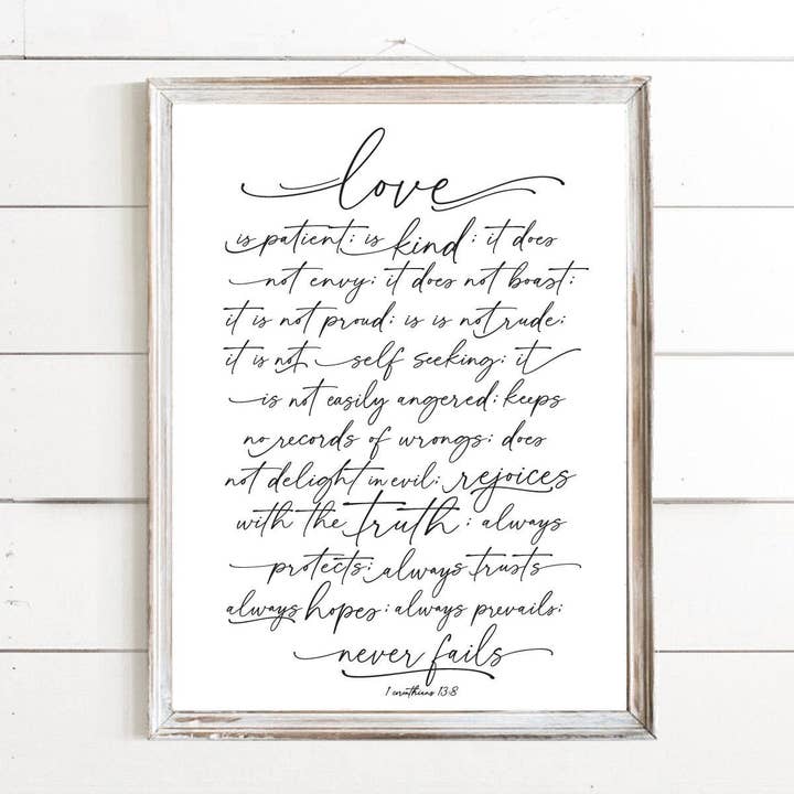 El amor es paciente 1 Corintios 13:4 Versículo de la Biblia para venta al por mayor de Lettered & Lined