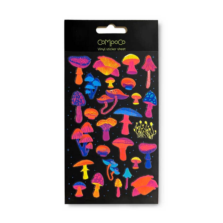 Mushrooms sticker sheet for wholesale by Compoco