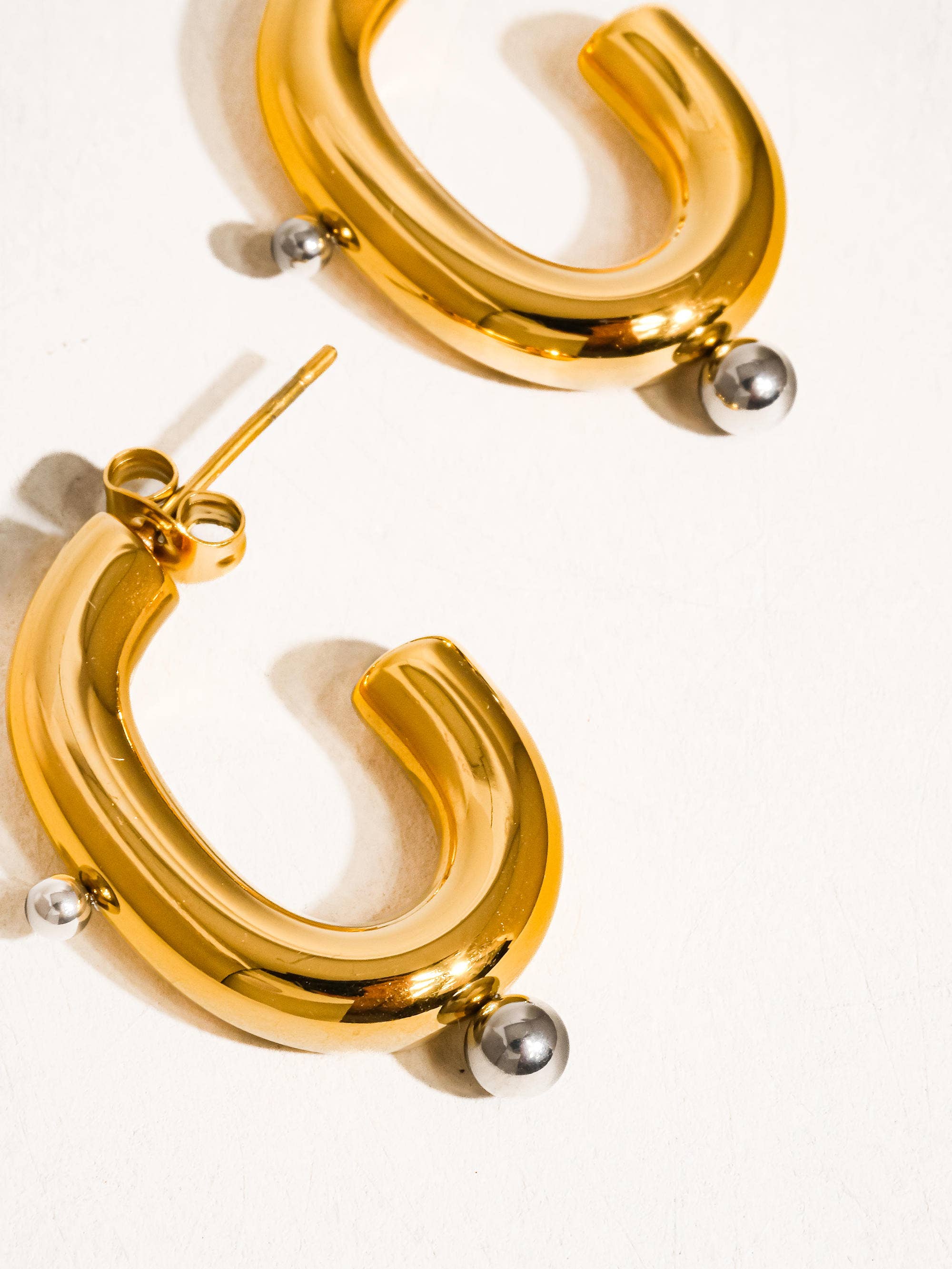 Multi Colored Alsace 18K Gold Non-Tarnish Two Toned C Hoop Earring for wholesale on Faire1