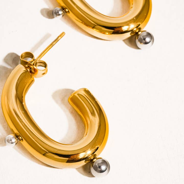 Multi Colored Alsace 18K Gold Non-Tarnish Two Toned C Hoop Earring for wholesale on Faire1