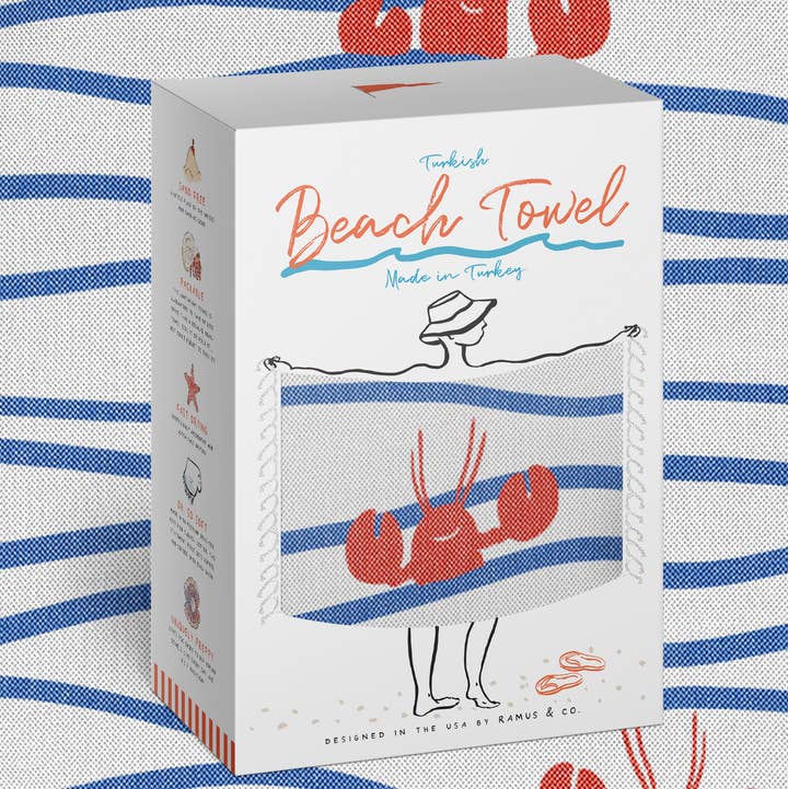Lobster n' Waves Turkish Beach Towel for wholesale by Ramus & Co.
