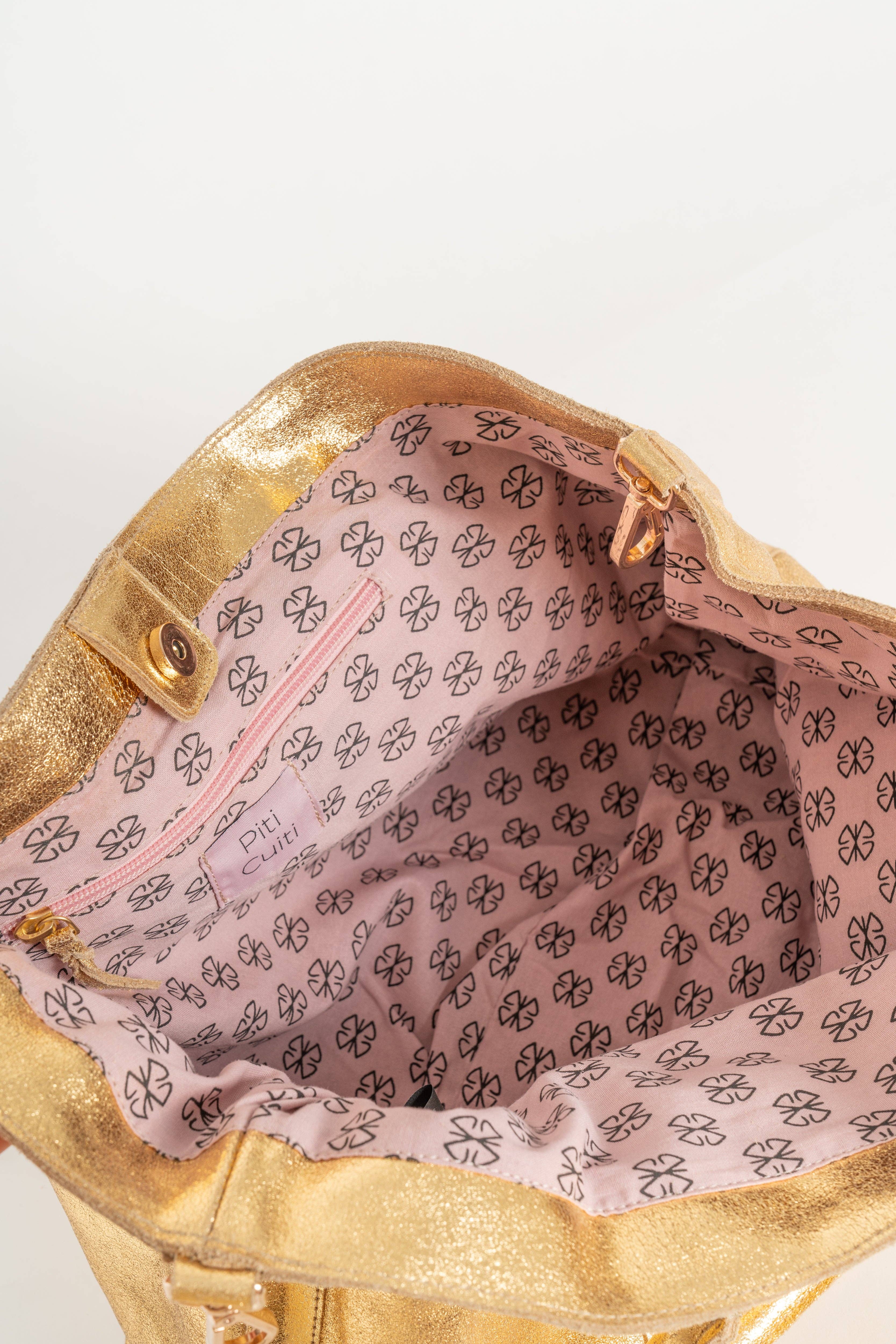 Piti Cuiti - Vendita all'ingrosso Tracolla - Donna - Borsa shopper Winona in pelle color oro metallizzato7