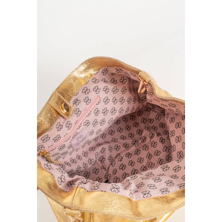 Piti Cuiti - Vendita all'ingrosso Tracolla - Donna - Borsa shopper Winona in pelle color oro metallizzato7