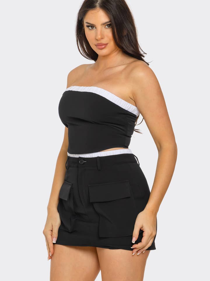 Julia by LoveJ - Wholesale Top & Skirt Set - Women's - Elastic Trim Tube Top And Mini Skirt Set 6