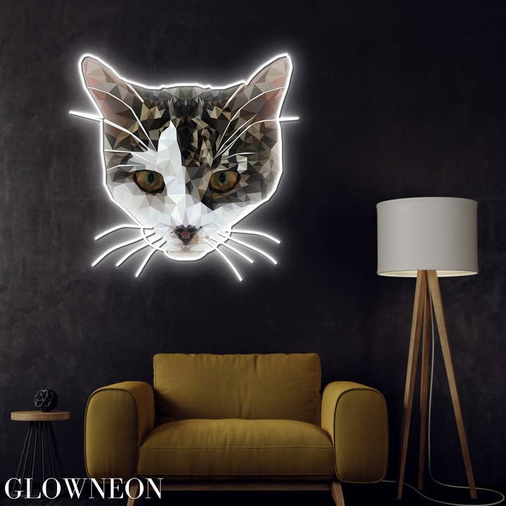 Divertido letrero decorativo para el dormitorio del hogar, con forma de gato, geométrica, luz de neón para venta al por mayor de Glow Neon