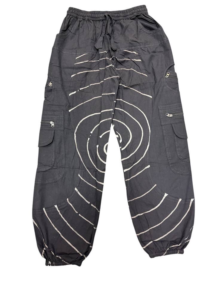 Pantaloni a Palloncino con Motivo a Spirale in Cotone Bianco e Nero HF32 per la vendita all'ingrosso da parte di Rising International Inc