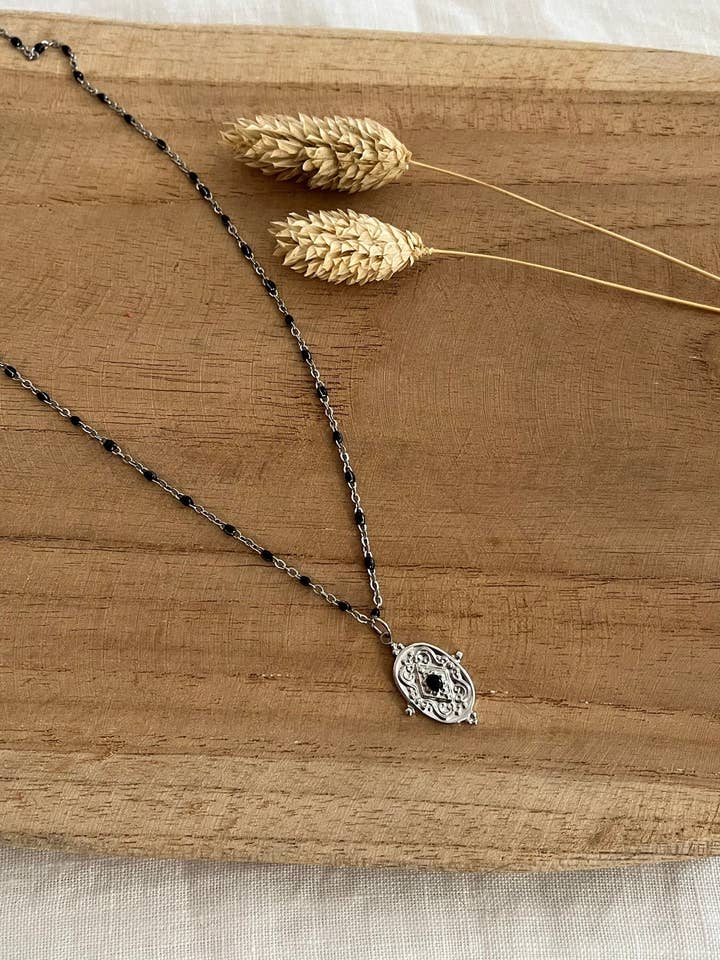 Collar JULES - acero inoxidable y negro para venta al por mayor de Innaya