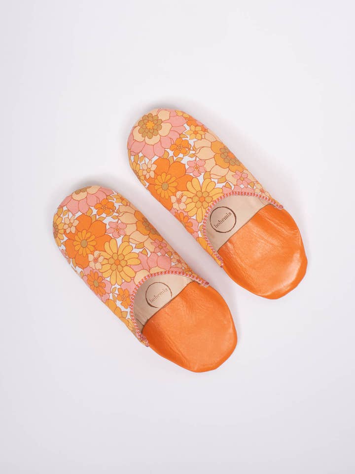 Bohemia Design – wholesale Slippers – Women's – Margot Floral Babouche Slippers, Tangerine