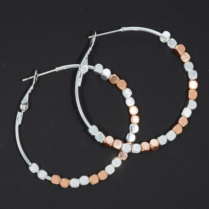 Polished Two Tone Beaded Hoop Earrings for wholesale by Joe Davies