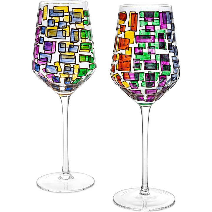 The Wine Savant / Khen Glassware - Vendita all'ingrosso Bicchieri da vino - Set di 2 bicchieri da vino rinascimentali con stelo arcobaleno colorato