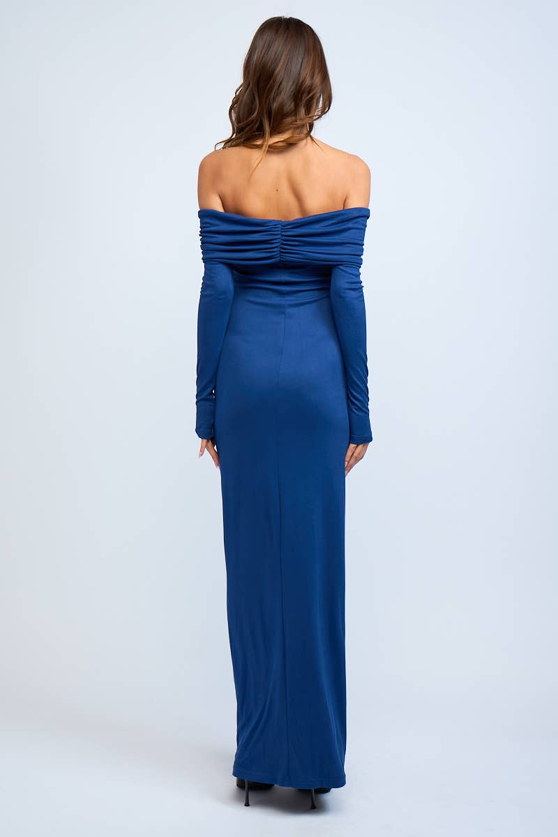 Sky to Moon - Wholesale Dress - Women's - OFF-SHOULDER LONG SLEEVE RUCHED FIT-IN MAXI DRESS10