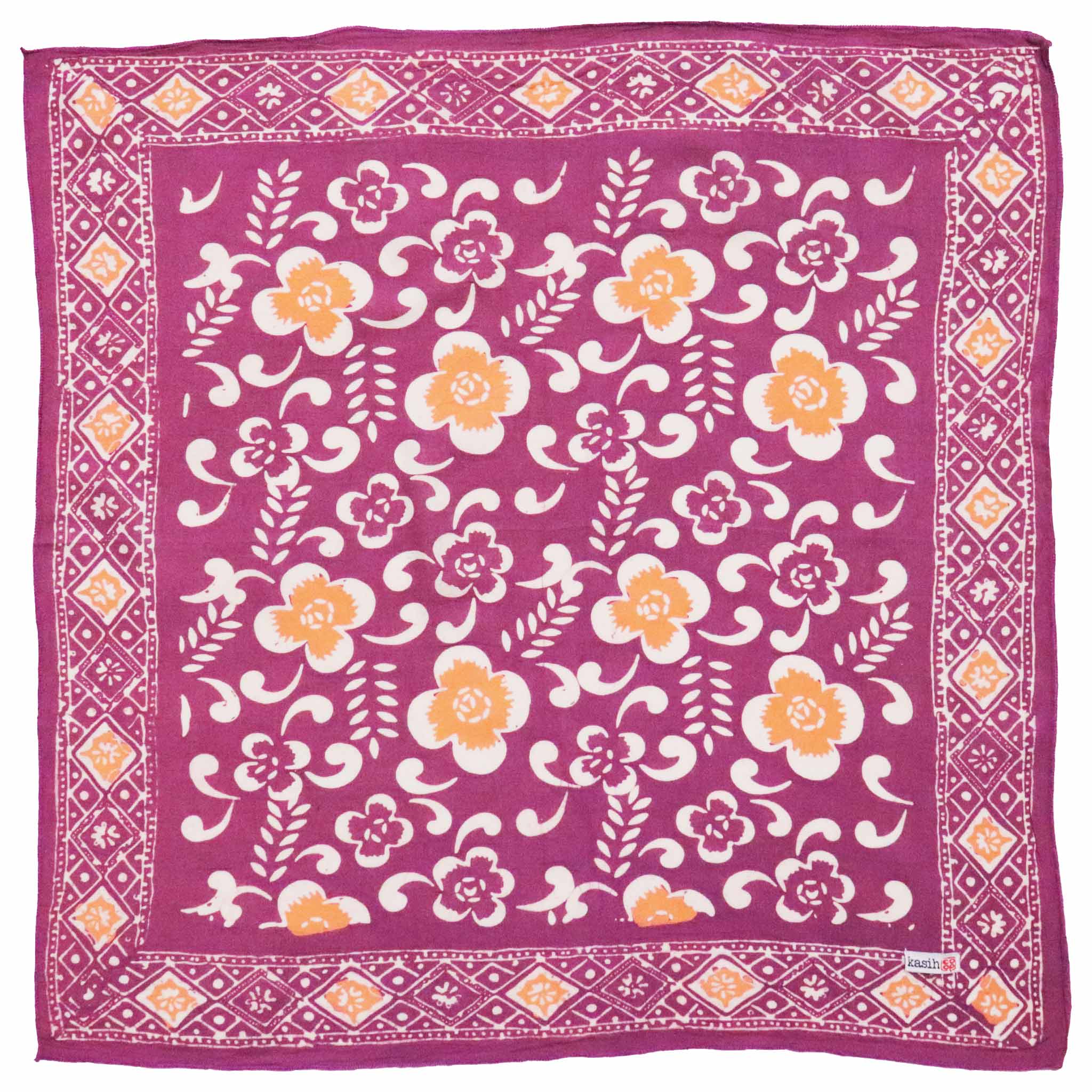 Kasih Co-op – Engroshandel Bandana - Dame – Håndfarvet Batik Bandana, 100% Blød Bomuld, Plumeria, Pink Lilla2