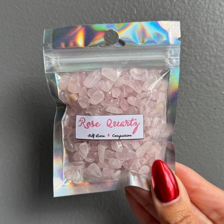Rosenquarz-Kristallchip-Beutel für den Großhandel von Sapphire & Sage