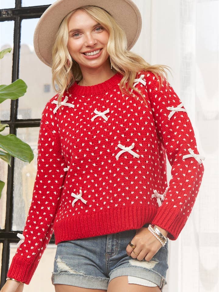 Madelyn - Wholesale Knit Sweater - Women's - LESW4122- KNIT SWEATER WITH BOW ACCENTS8