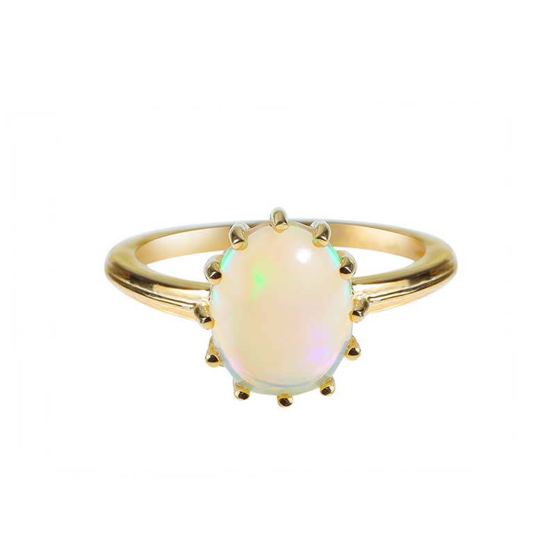 Tiramisu - Wholesale Single Stone/Solitaire Ring - Gold Plated Silver Ethiopian Opal Topaz Mistlight Crest Ring0