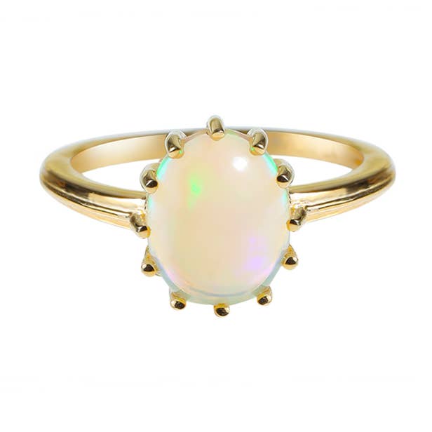 Tiramisu - Wholesale Single Stone/Solitaire Ring - Gold Plated Silver Ethiopian Opal Topaz Mistlight Crest Ring0