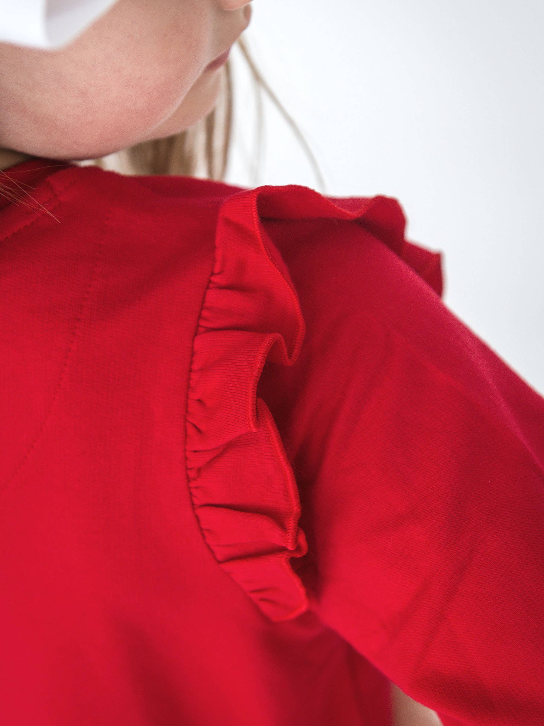 Rouge Sweat-shirt rouge en tricot à volants pour filles en vente sur Faire5