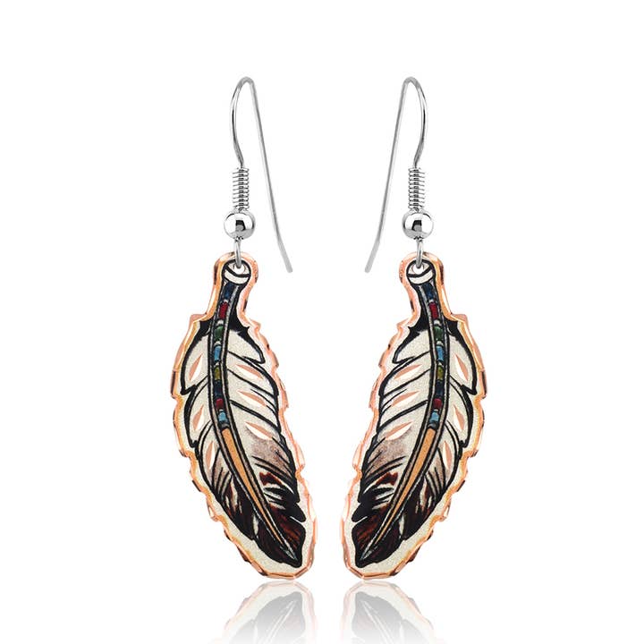 CA Y 02 Eagle Copper Feather Earrings for wholesale by COPPER ARTS INC.