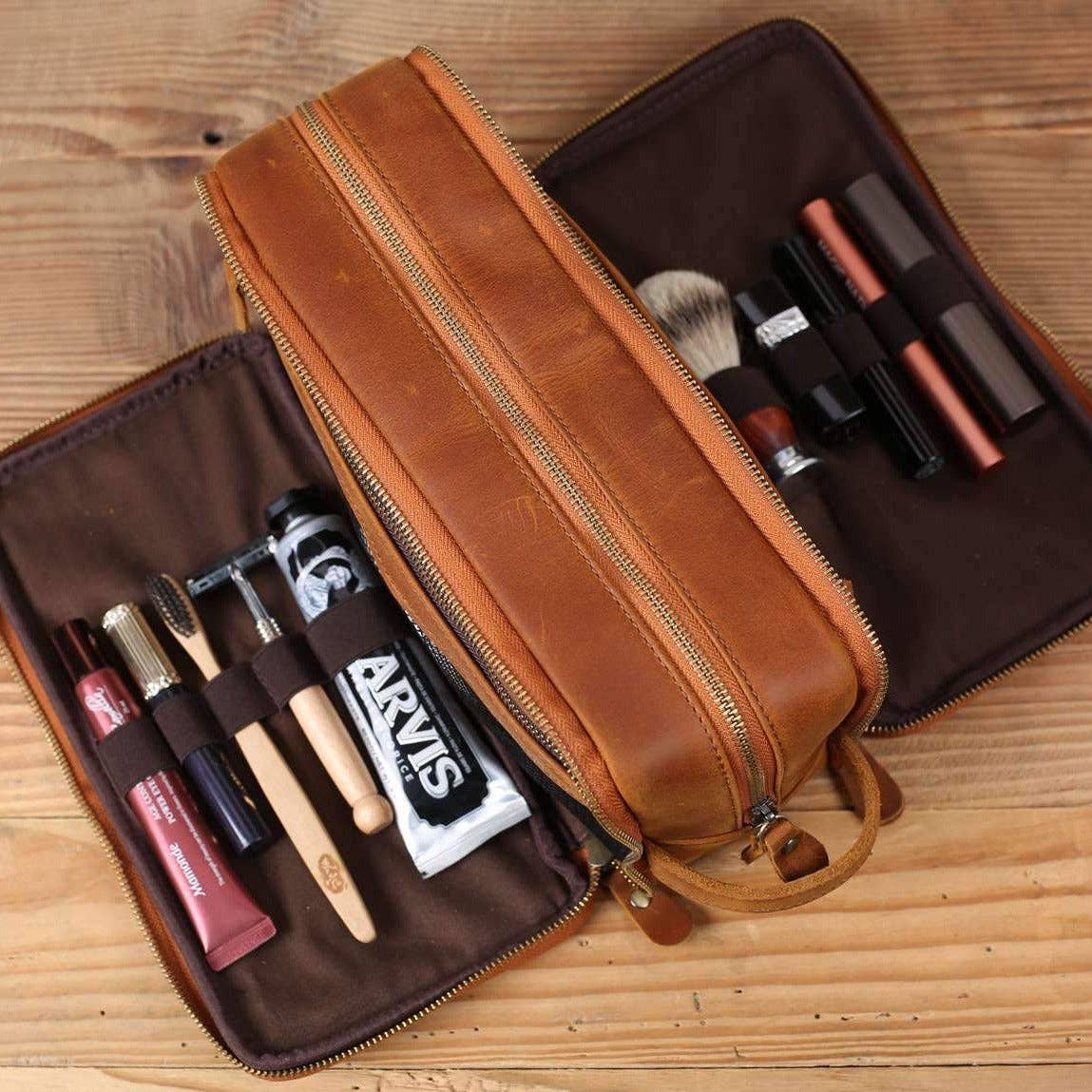 RockCow Leather Studio - Wholesale Toiletry Bag - Men's - Groomsmen Gift Personalized Leather Toiletry Bag Waterproof Leather Dopp Kit Men's Shaving Kit, Christmas Gift7