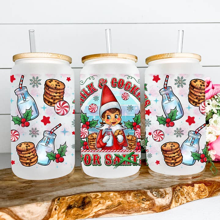 Tazza in vetro satinato da 16 once per biscotti e latte per la vendita all'ingrosso da parte di Lily's Craftory