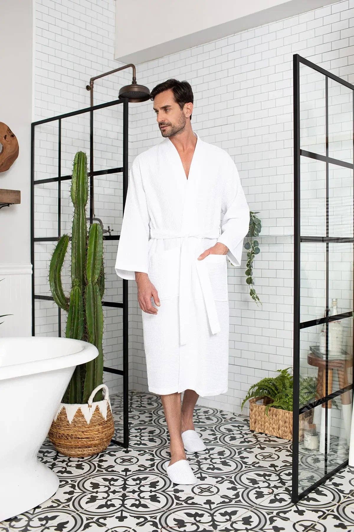 Lotus Linen - Vente Peignoir – homme - Peignoir de bain en nid d'abeille pour homme - Absorbant, léger