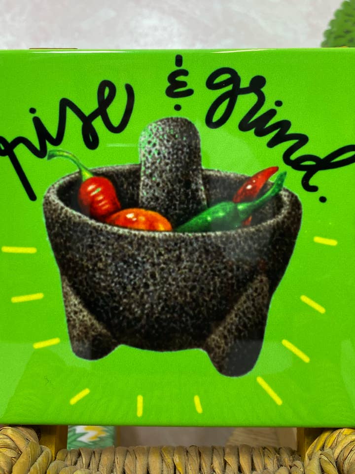 Rise and Grind Molcajete Tile / Coaster for wholesale by Very That