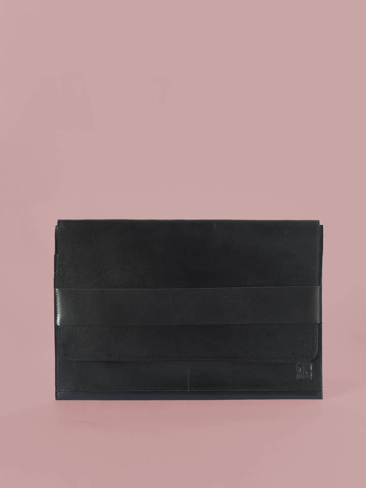Leather Laptop Sleeve with Pockets in Black for wholesale by Purse & Clutch