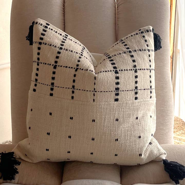 Geometric Embroidery Throw Pillow Cover In Ivory for wholesale by Kozify Decor Inc