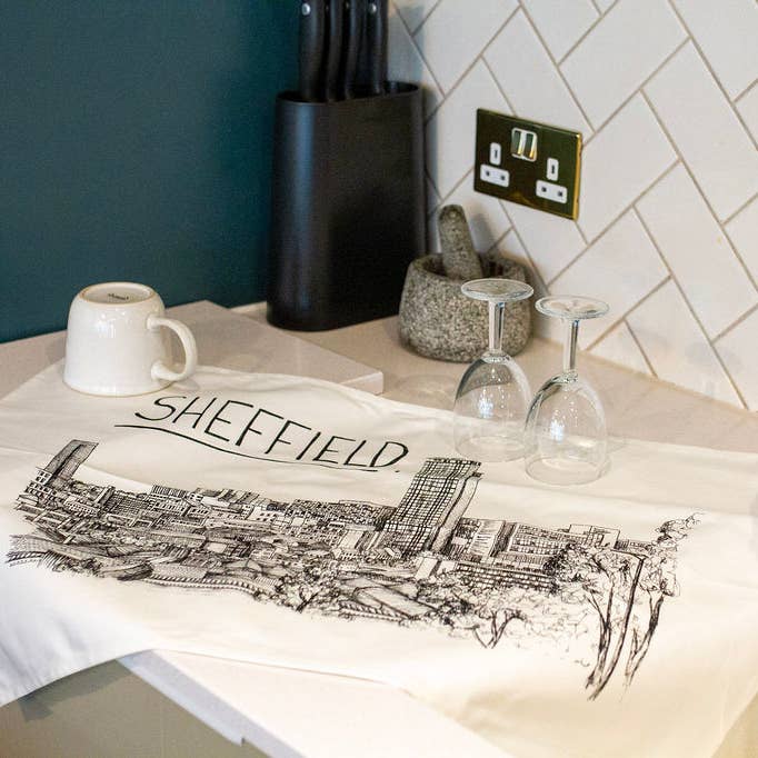 Sheffield Skyline Tea Towel for wholesale by Christopher Walster