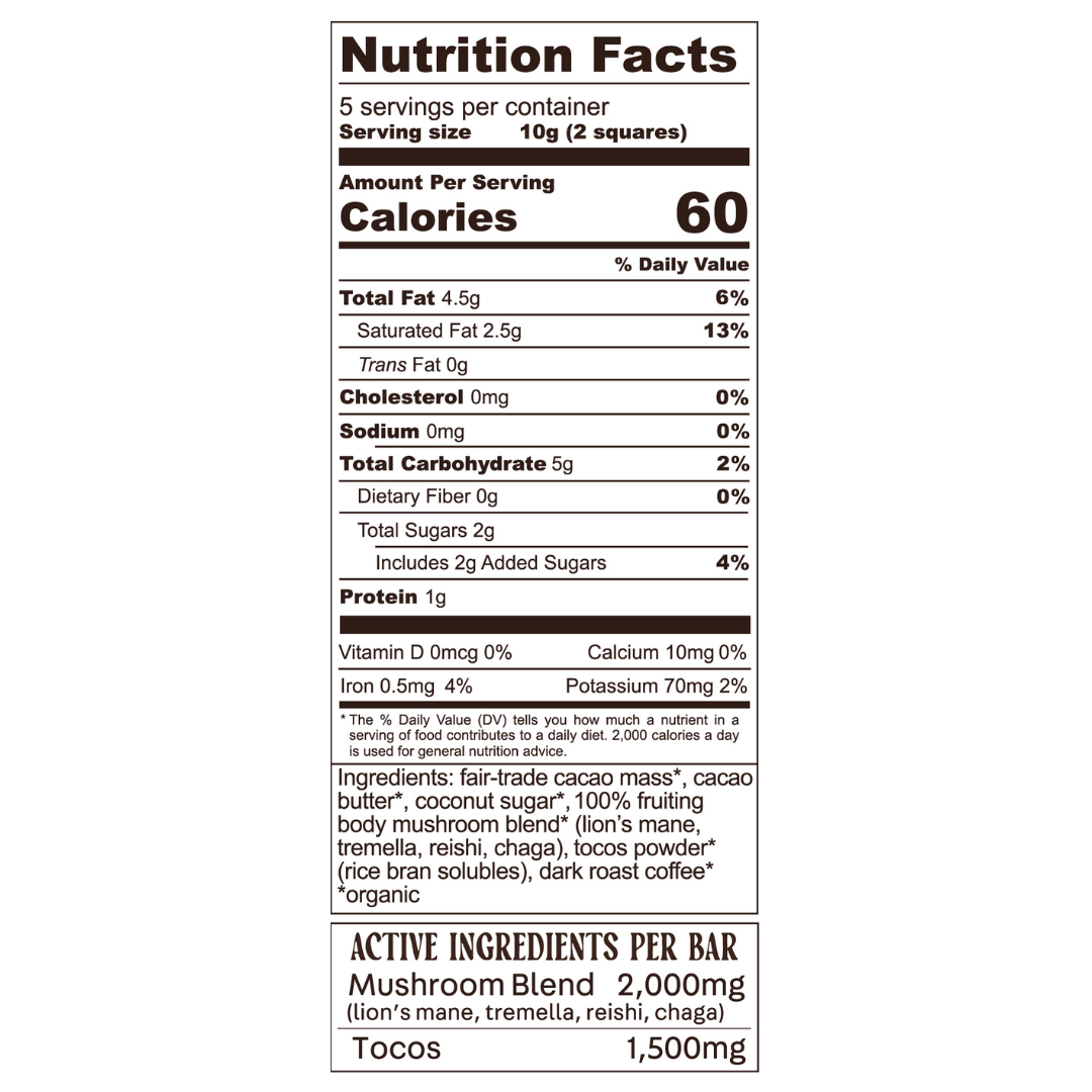 Vital Leaf - Vente Barre chocolatée - Tablette de chocolat noir Mocha Magic Mushroom pour cerveau : boîte de 12 carats7