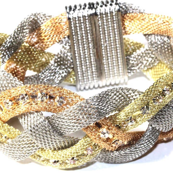 Pulseira de trança cintilante de três tons por atacado de Wild Lotus