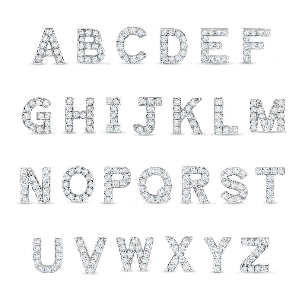 In Season Jewelry - Wholesale Earrings - Kids - CZ Letter Initial Girls / Kids Earrings - Sterling Silver18