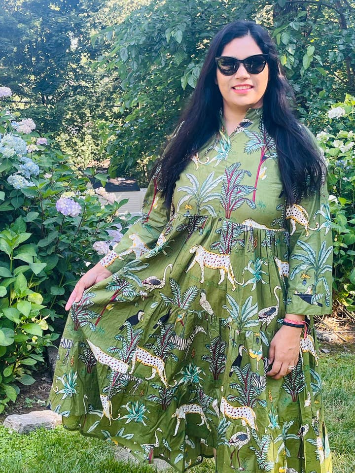 Green Block Printed Animal Midi Dress for wholesale on Faire6