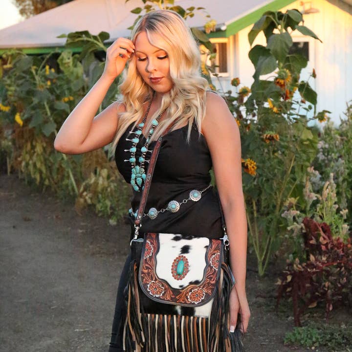 Haute Southern Hyde - Wholesale Crossbody Bag - Women's - Jessie Jane (With Fringe) Cowhide Western Purse1