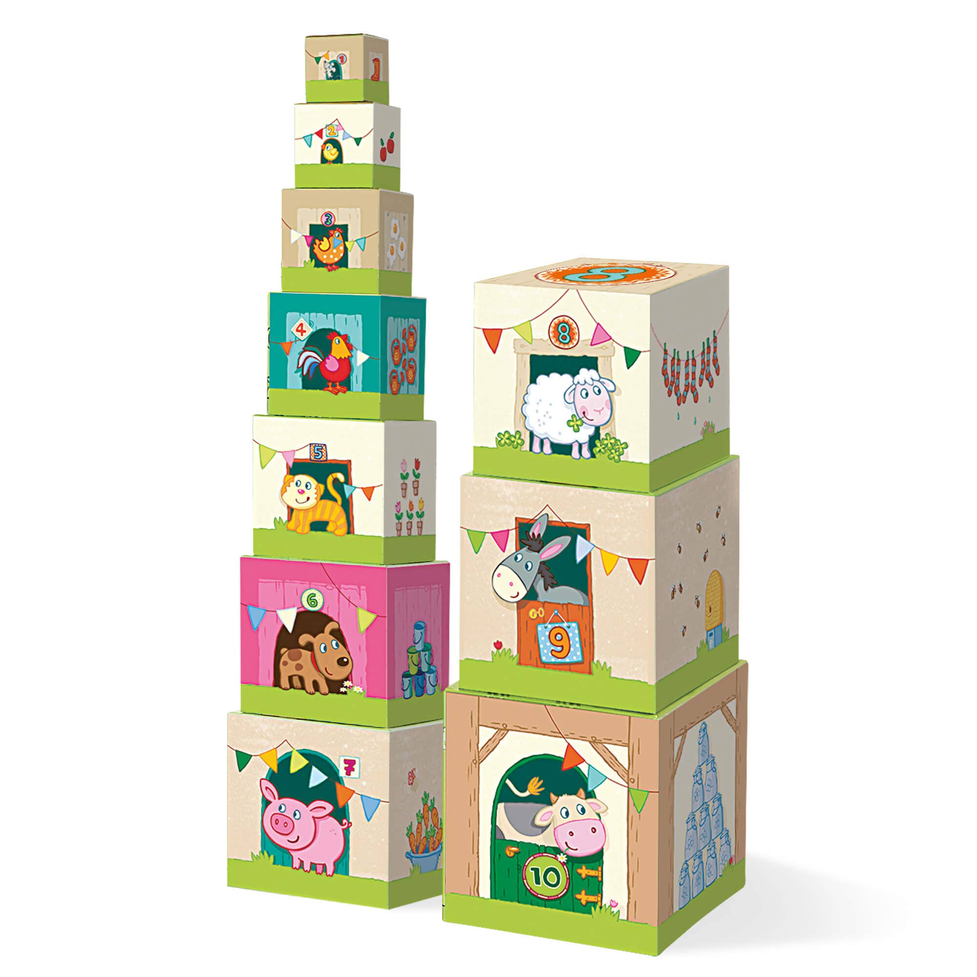 HABA USA - Wholesale Stacking Game - On the Farm Cardboard Stacking & Nesting Cubes0