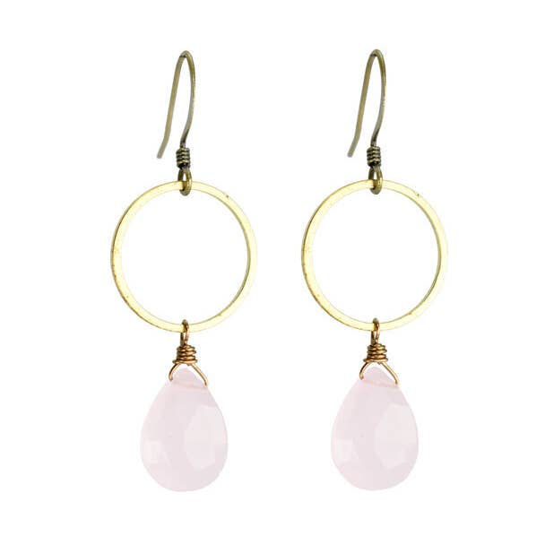 Rose Quartz Hoop Earrings for wholesale by Edgy Petal Jewelry