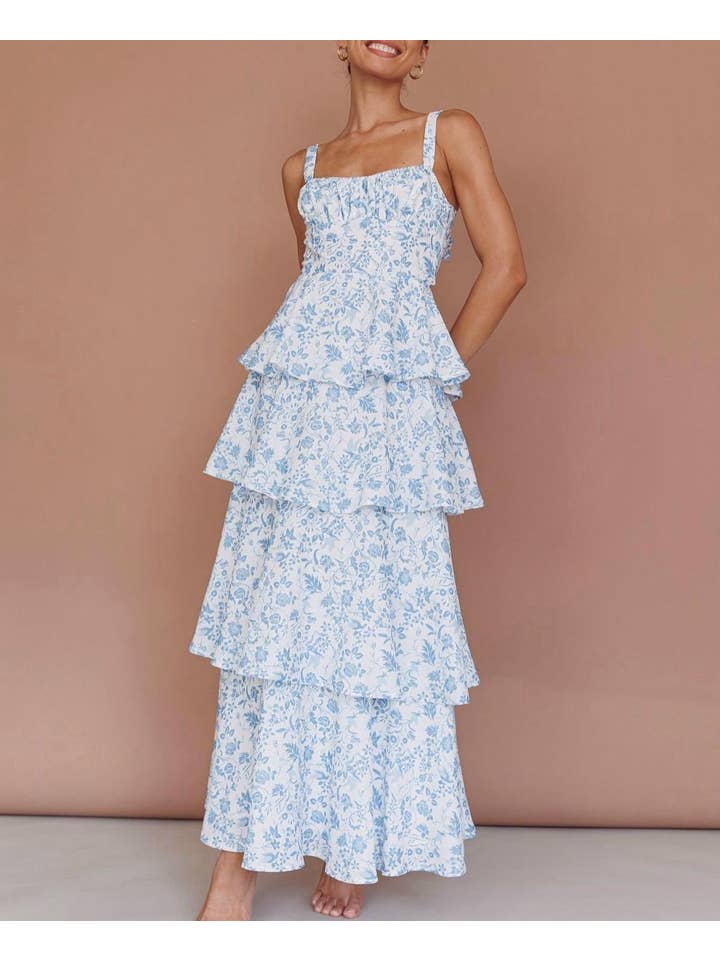 Rosa Clothing - Wholesale Dress - Women's - Bow Party Floral Maxi Tiered Dress